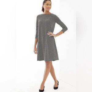 J. JILL Wearever Long Black Green Geometric 3/4 Sleeve Shift Dress Size Small